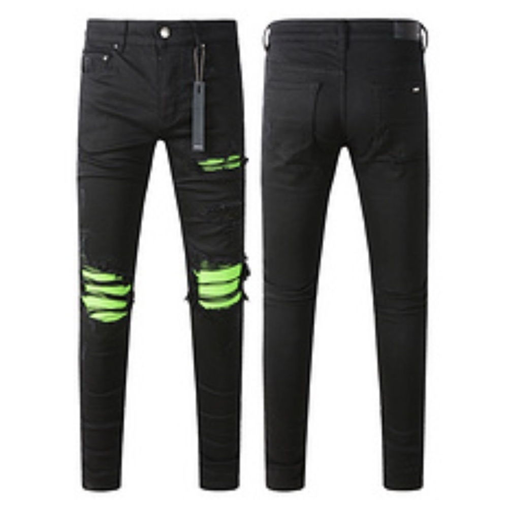 Men's Amiri Black and Green Distressed Jeans